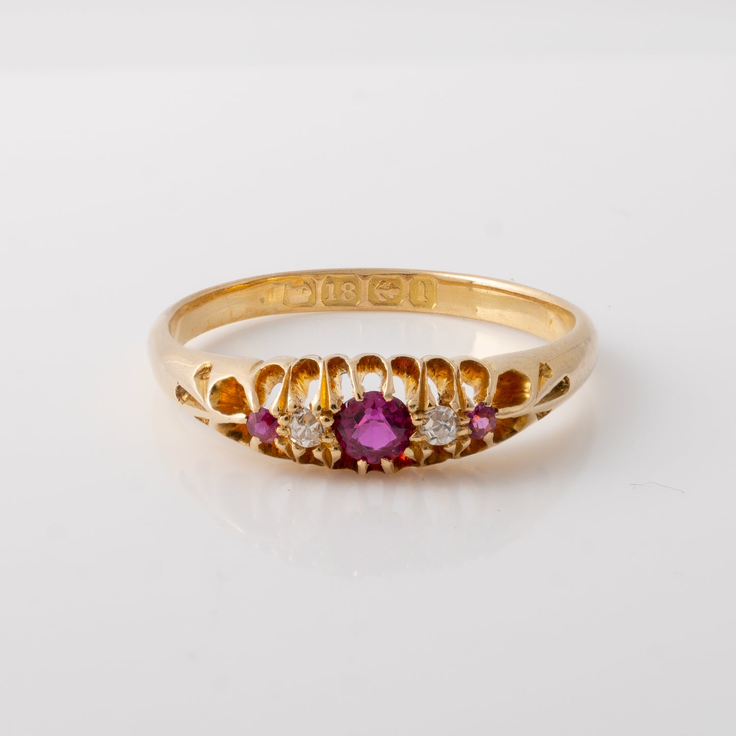 Antique ruby and diamond ring, hallmarks visible for Birmingham 1910