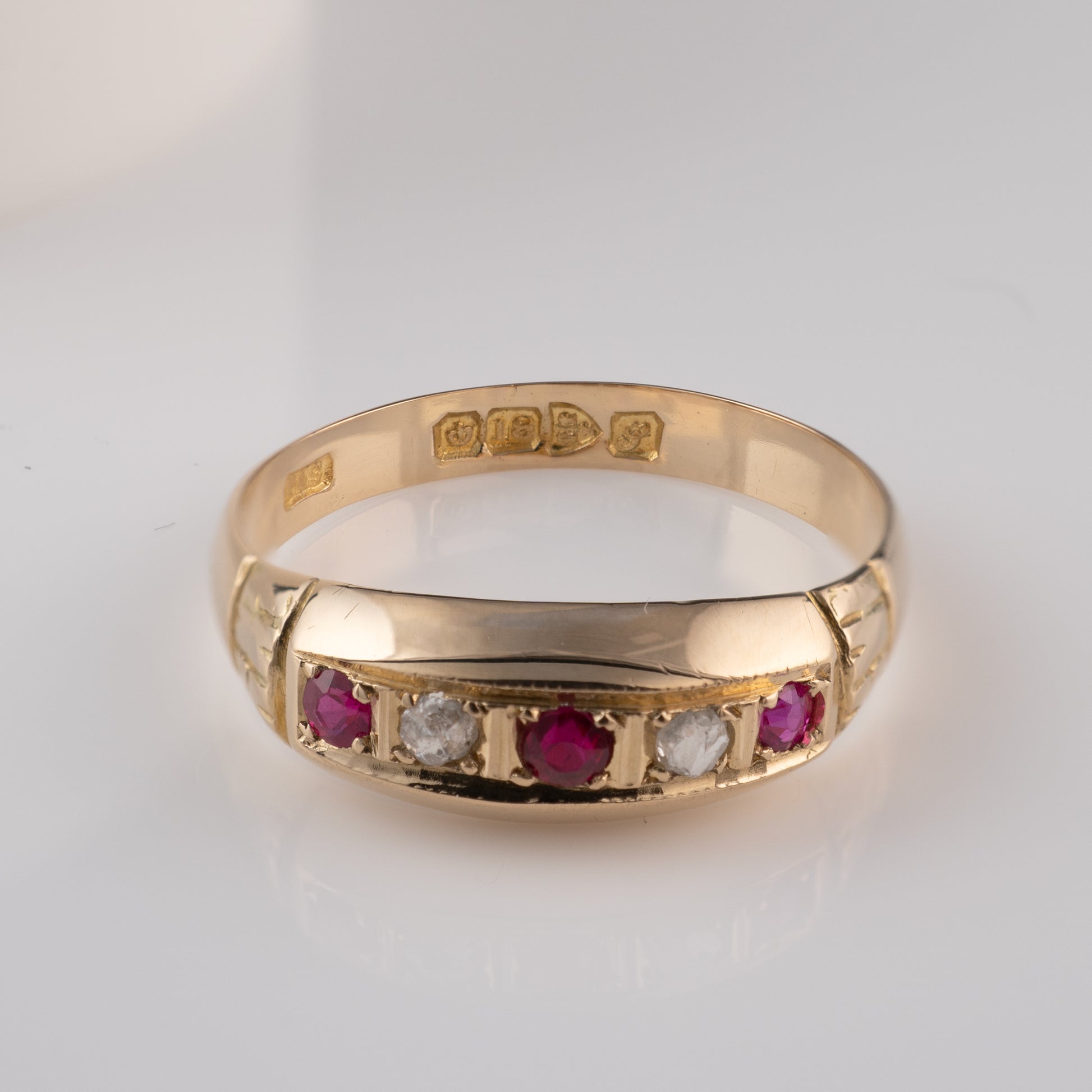 Antique 18ct Gold Ruby Diamond Gypsy Ring Chester 1918 - Hunters Fine Jewellery