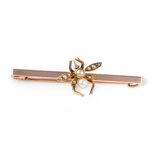 Rose gold pearl insect brooch antique hunters fine jewellery 