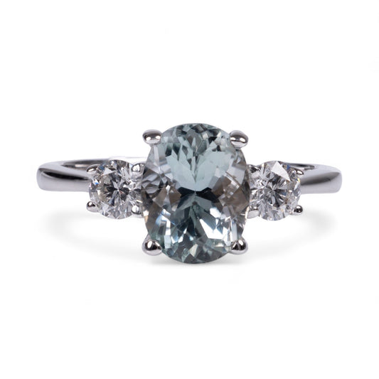 Aquamarine ring diamond three stone 