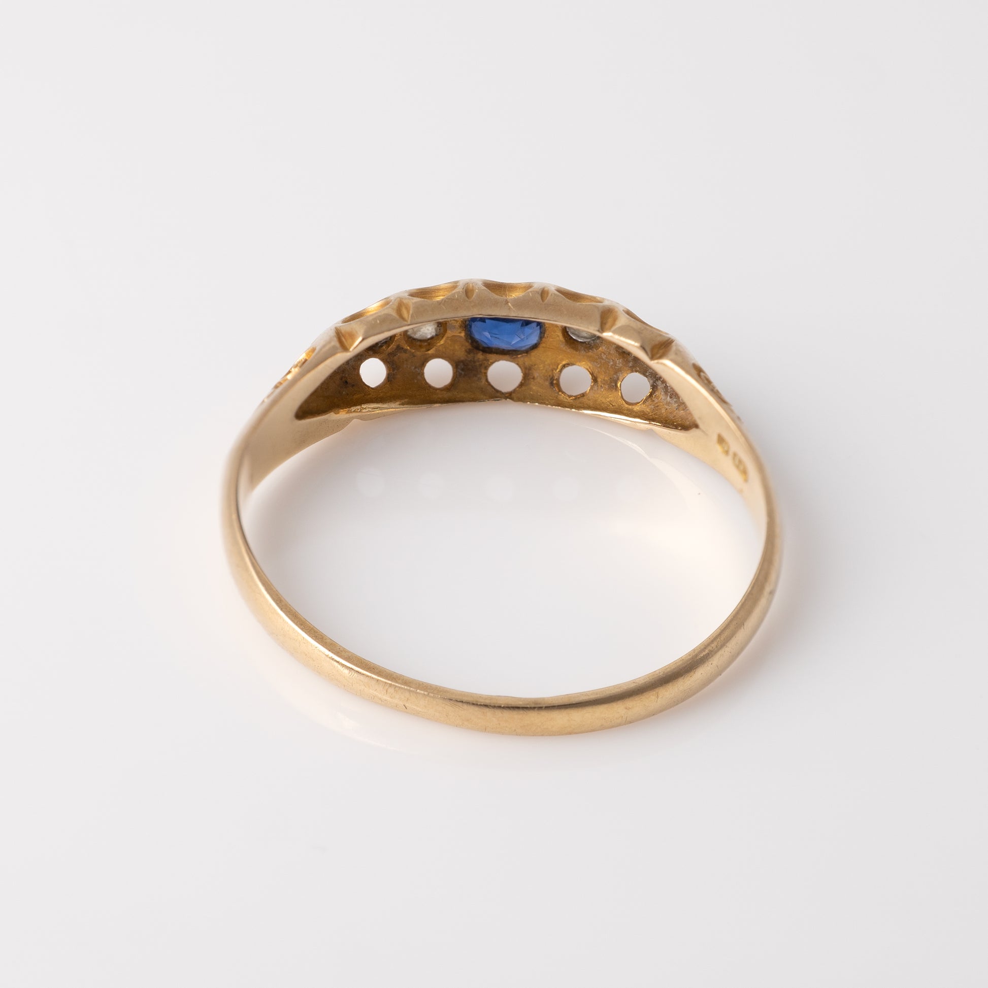 Back view of antique sapphire and diamond ring in 18ct gold