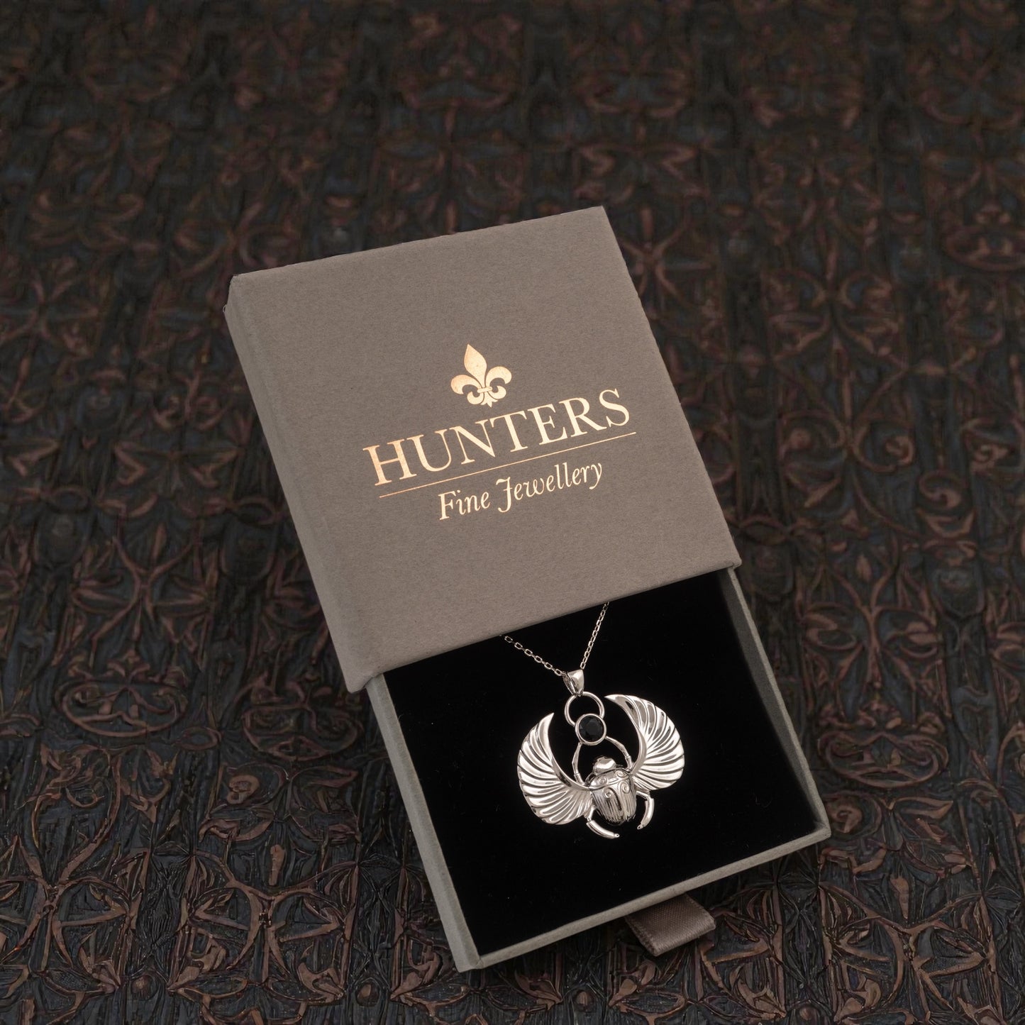 Winged Scarab Pendant in Sterling Silver
