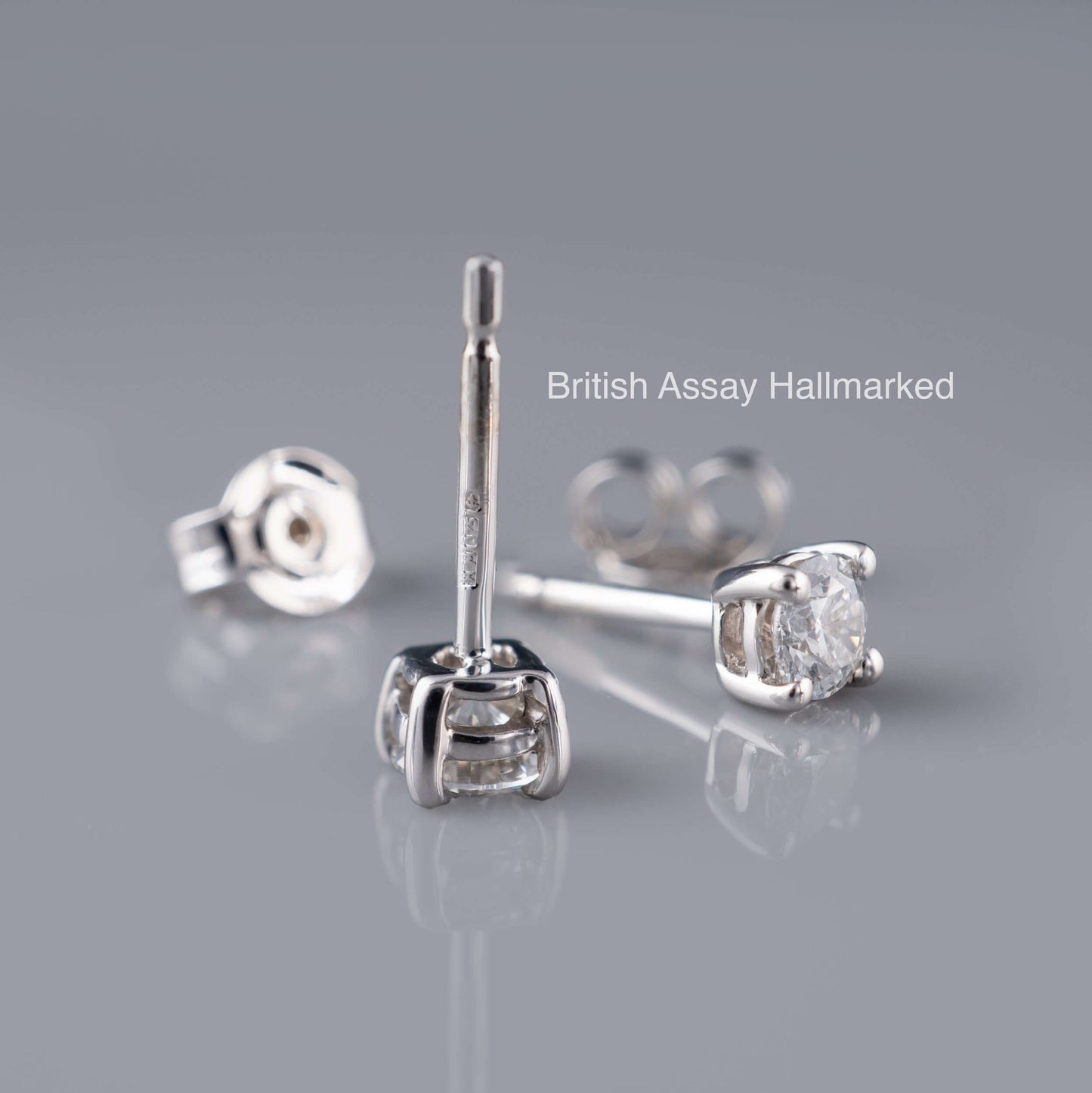 White Gold Hallmarked 0.50ct Lab Diamond Stud Earrings with Secure Butterfly Post - Hunters Fine Jewellery