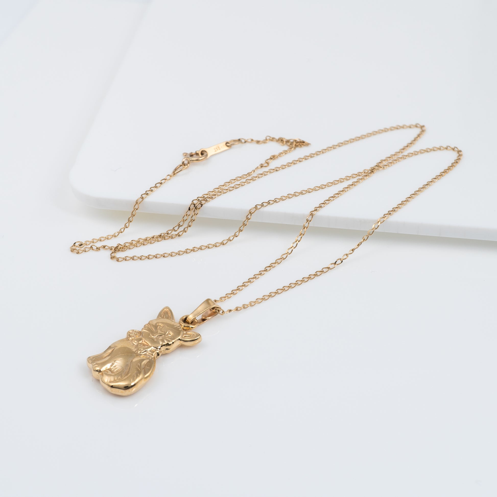 gold cat necklace pendant and chain 