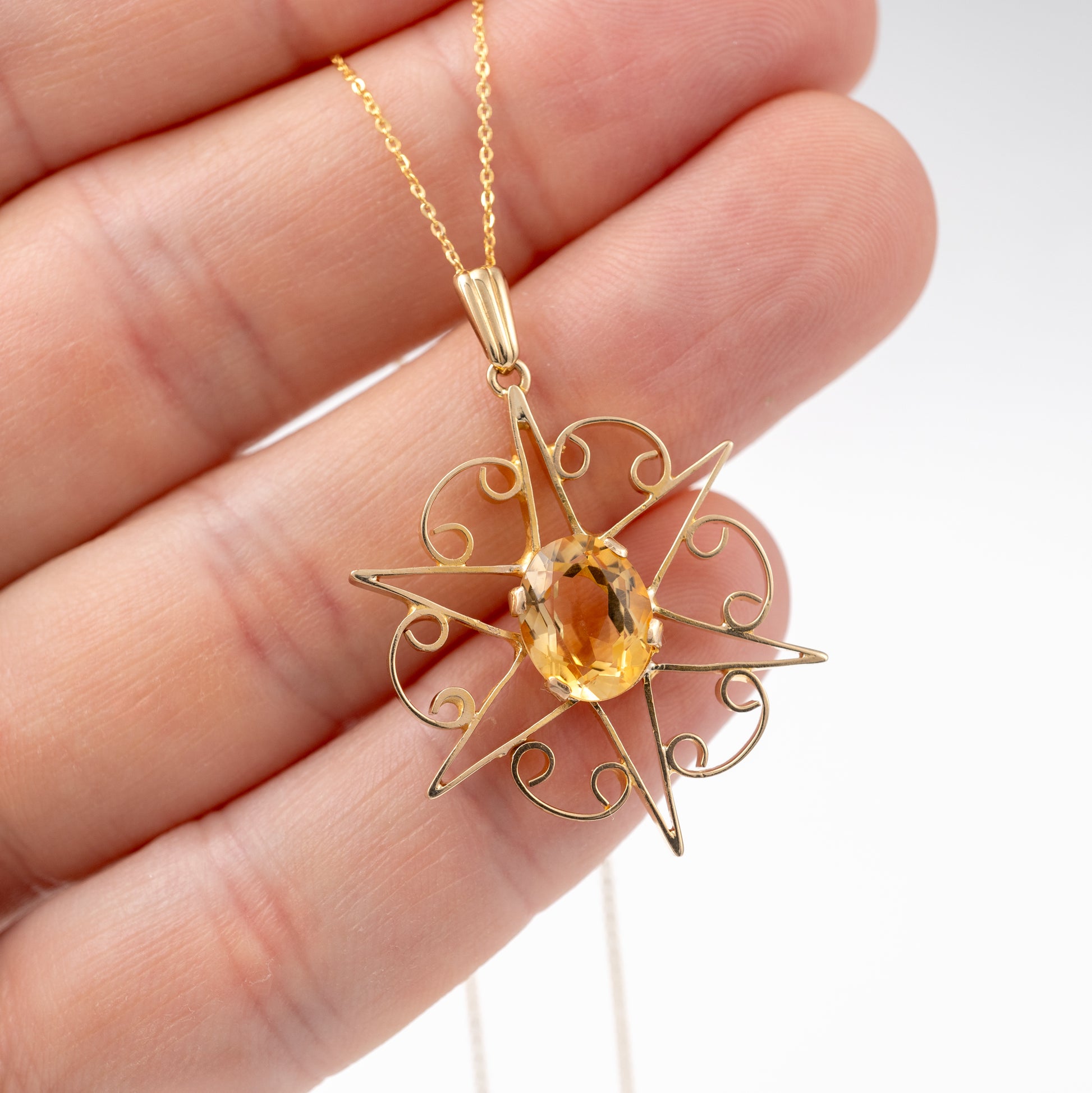 Natural Citrine Crystal Pendant in Yellow Gold