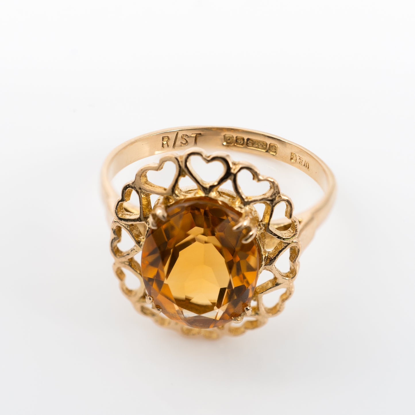 citrine ring showing clear assay hallmarks in the shank