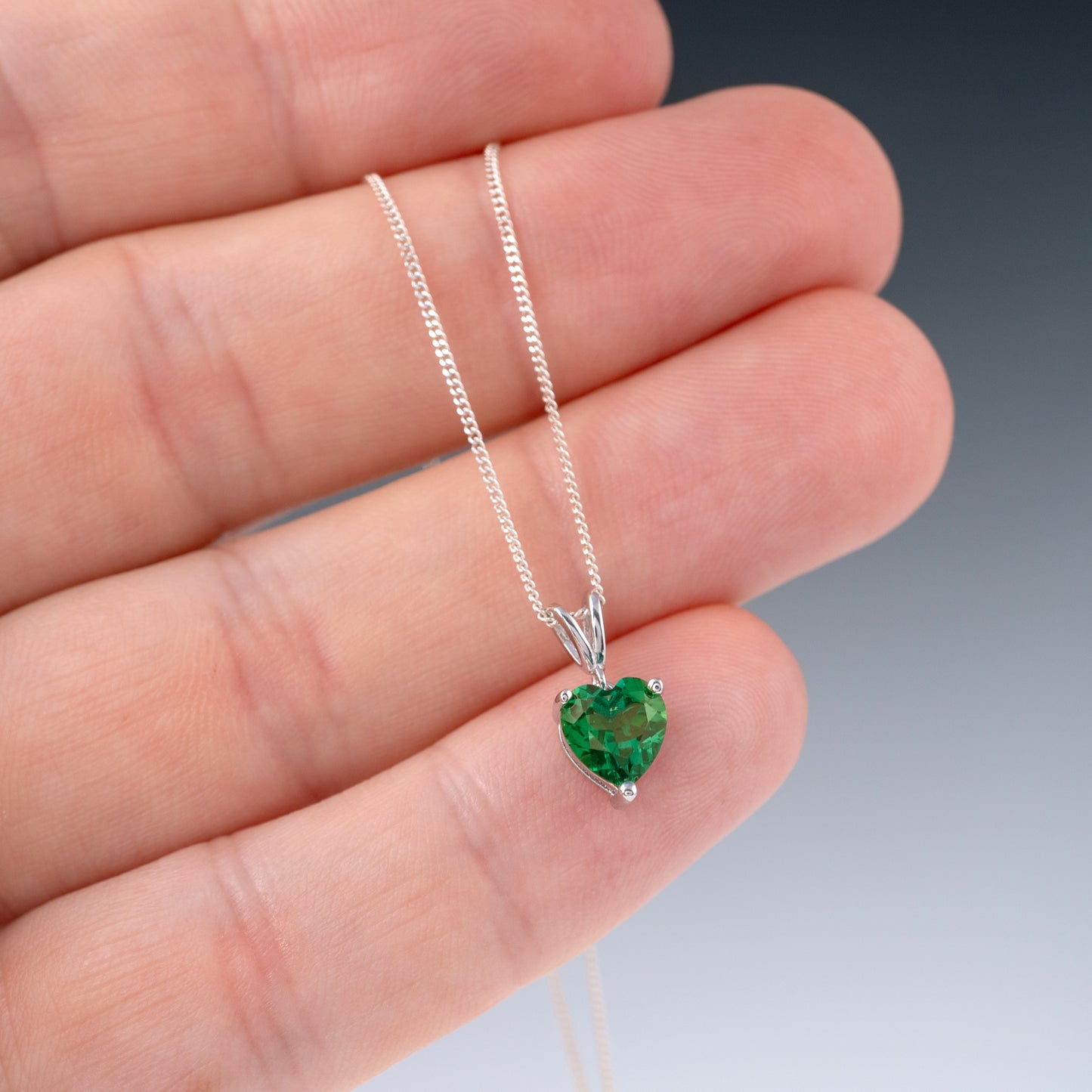 Lab Grown Emerald Heart Necklace in 925 Silver
