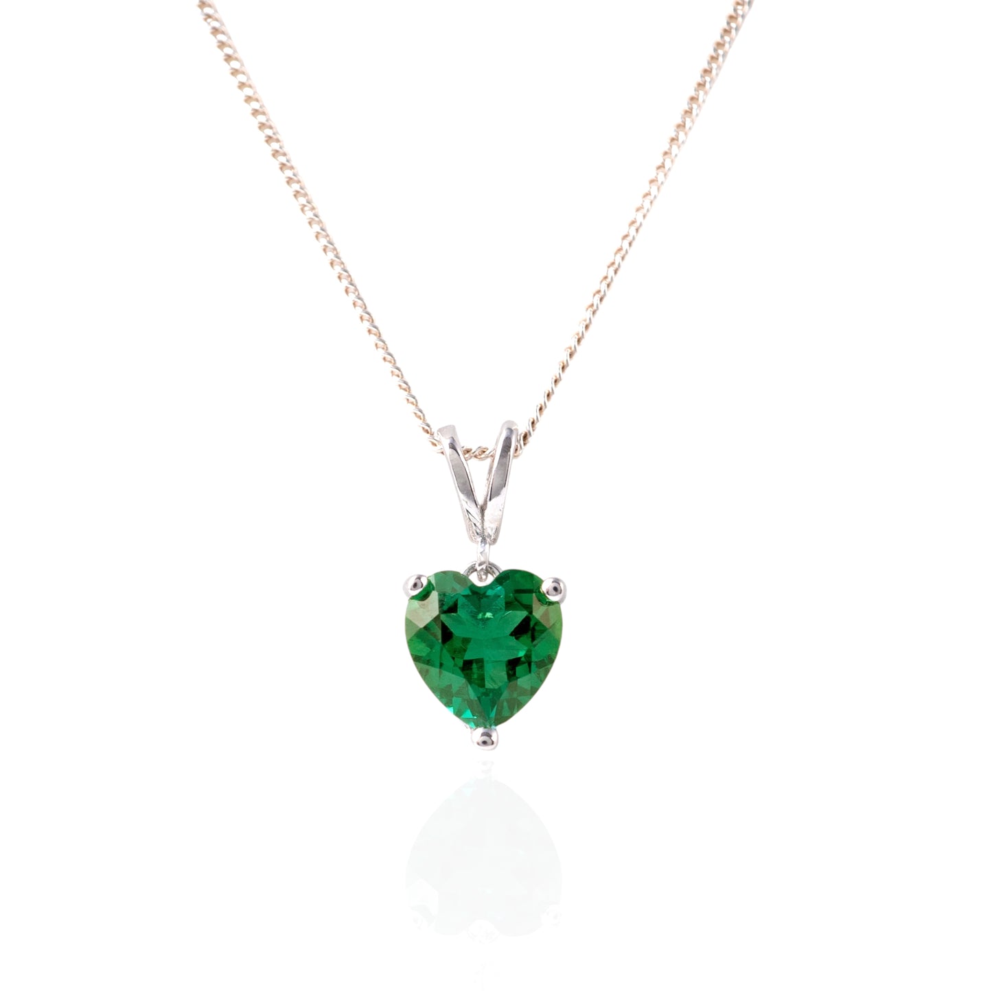 Lab Grown Emerald Heart Necklace in 925 Silver