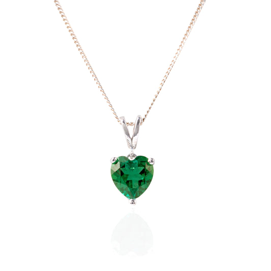 Lab Grown Emerald Heart Necklace in 925 Silver