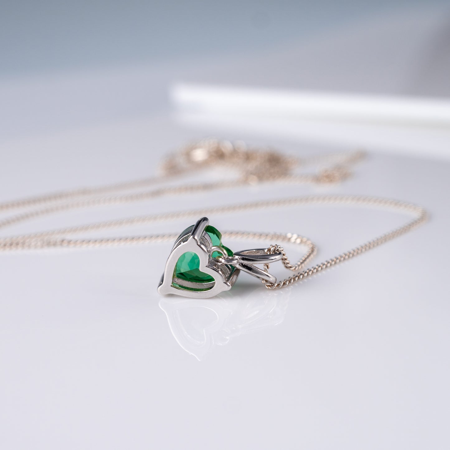 Lab Grown Emerald Heart Necklace in 925 Silver
