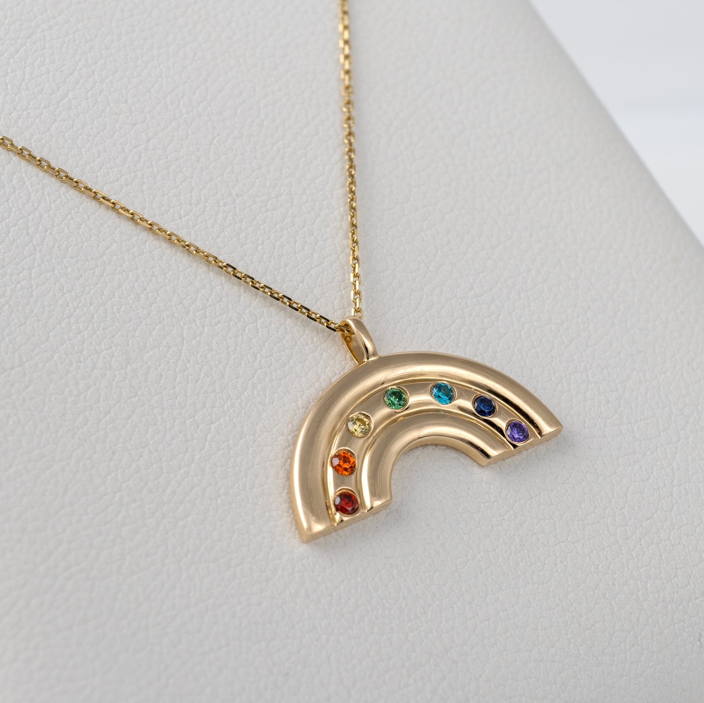 yellow gold ainbow necklace pendant charm coloured cubic zirconia 