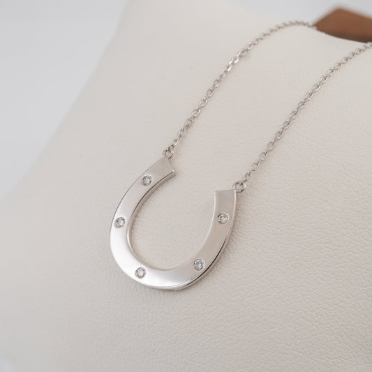 Sterling Silver Horseshoe Necklace With Diamonds