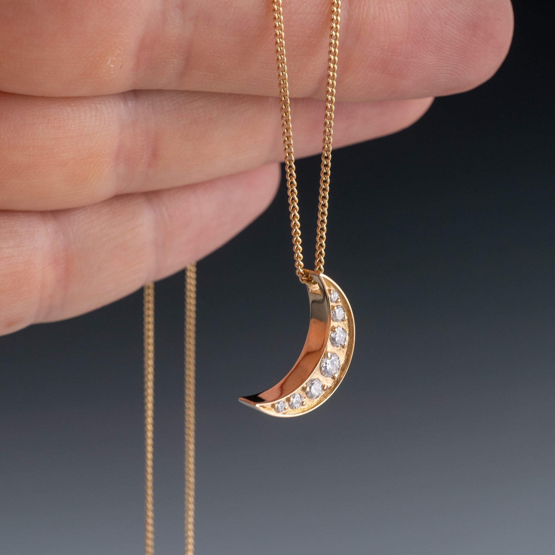 9ct Gold Chunky Moon Pendant Necklace With Diamonds - Hunters Fine Jewellery
