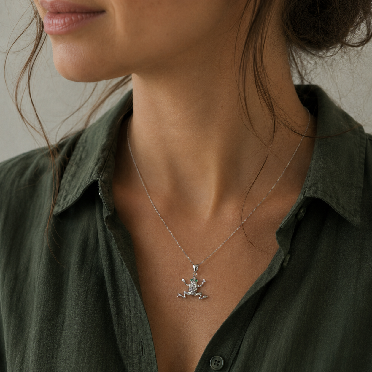 Diamond Frog Pendant in Sterling Silver