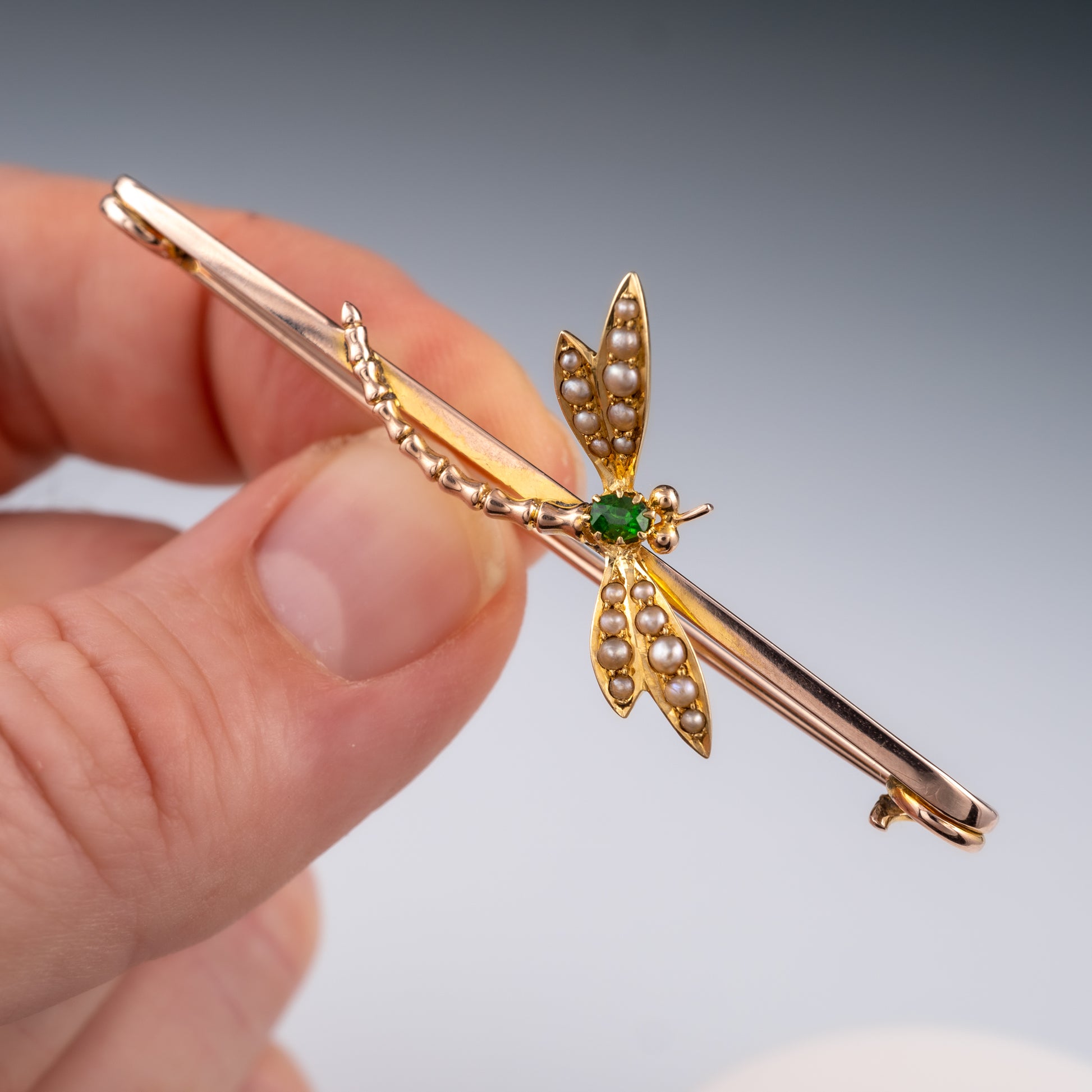 antique pearl dragonfly broach pin