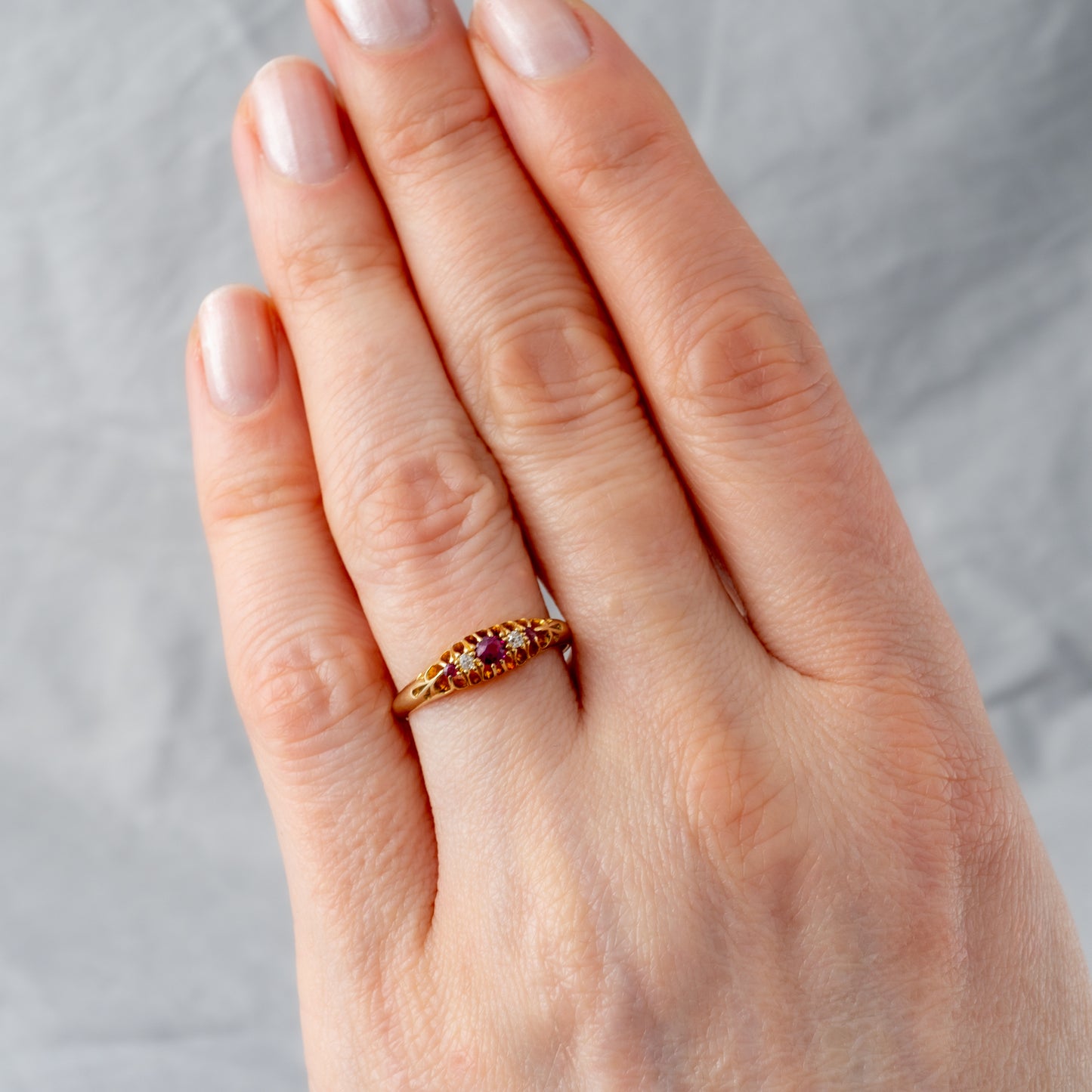 Antique Ruby and Diamond Ring, Edwardian 18ct Gold, Birmingham 1910