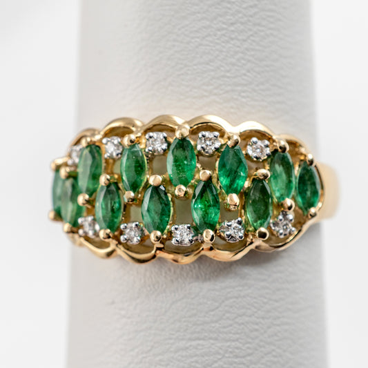 QVC emerald ring gold hallmarked with diamonds