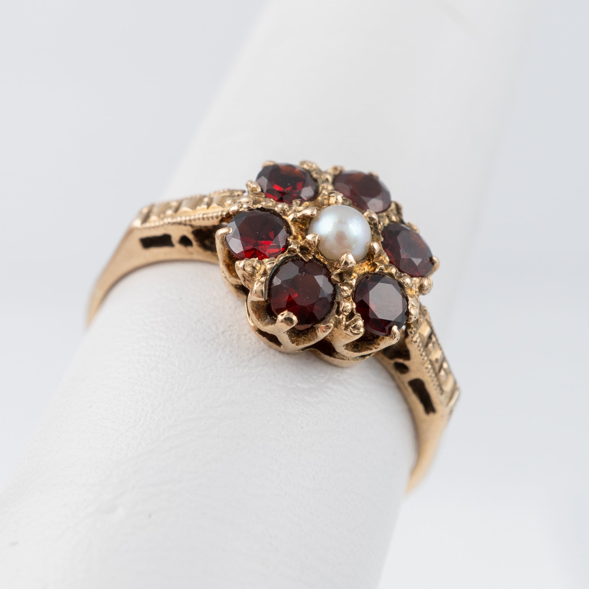 garnet pearl flower ring