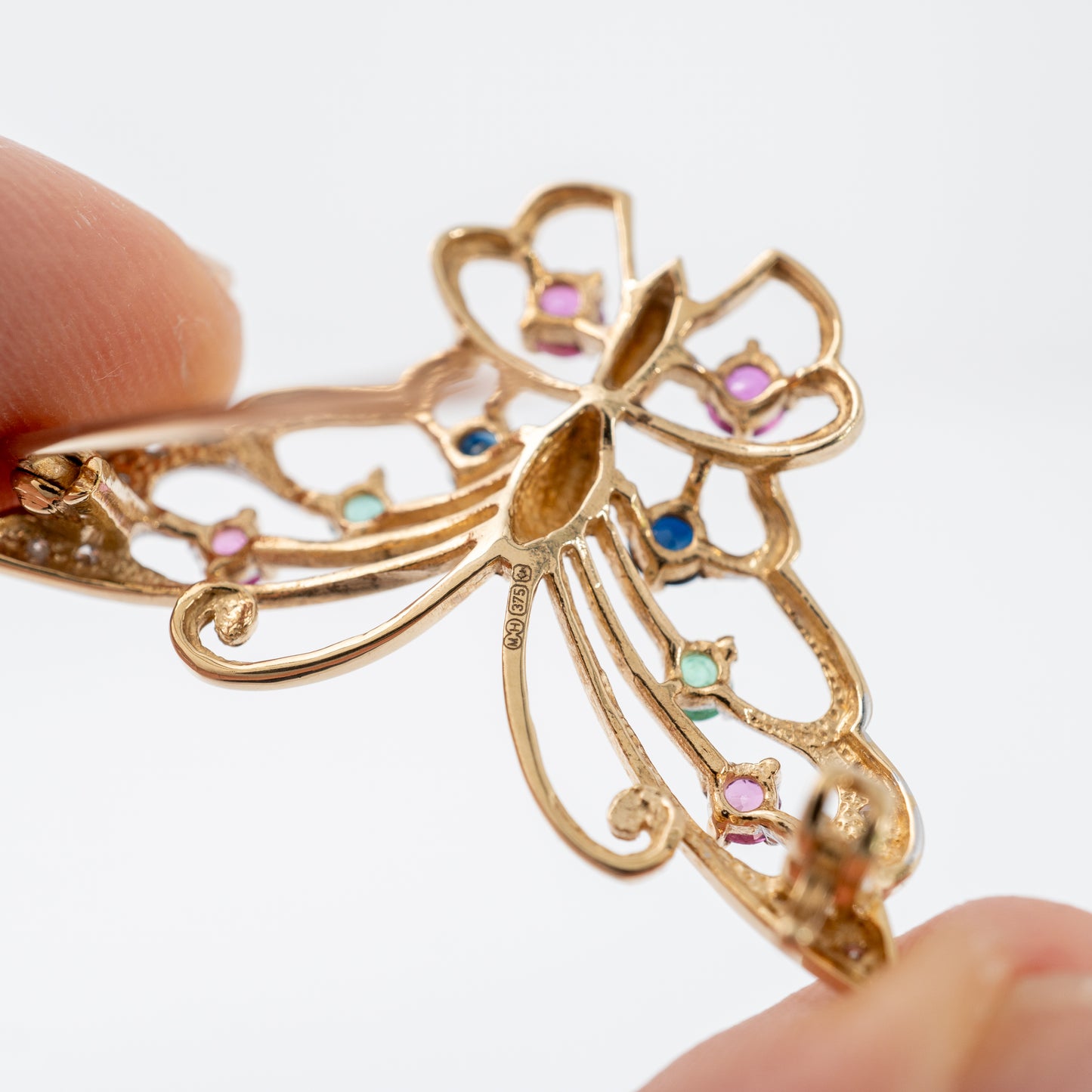 Vintage Gold Butterfly Brooch with Precious Gemstones