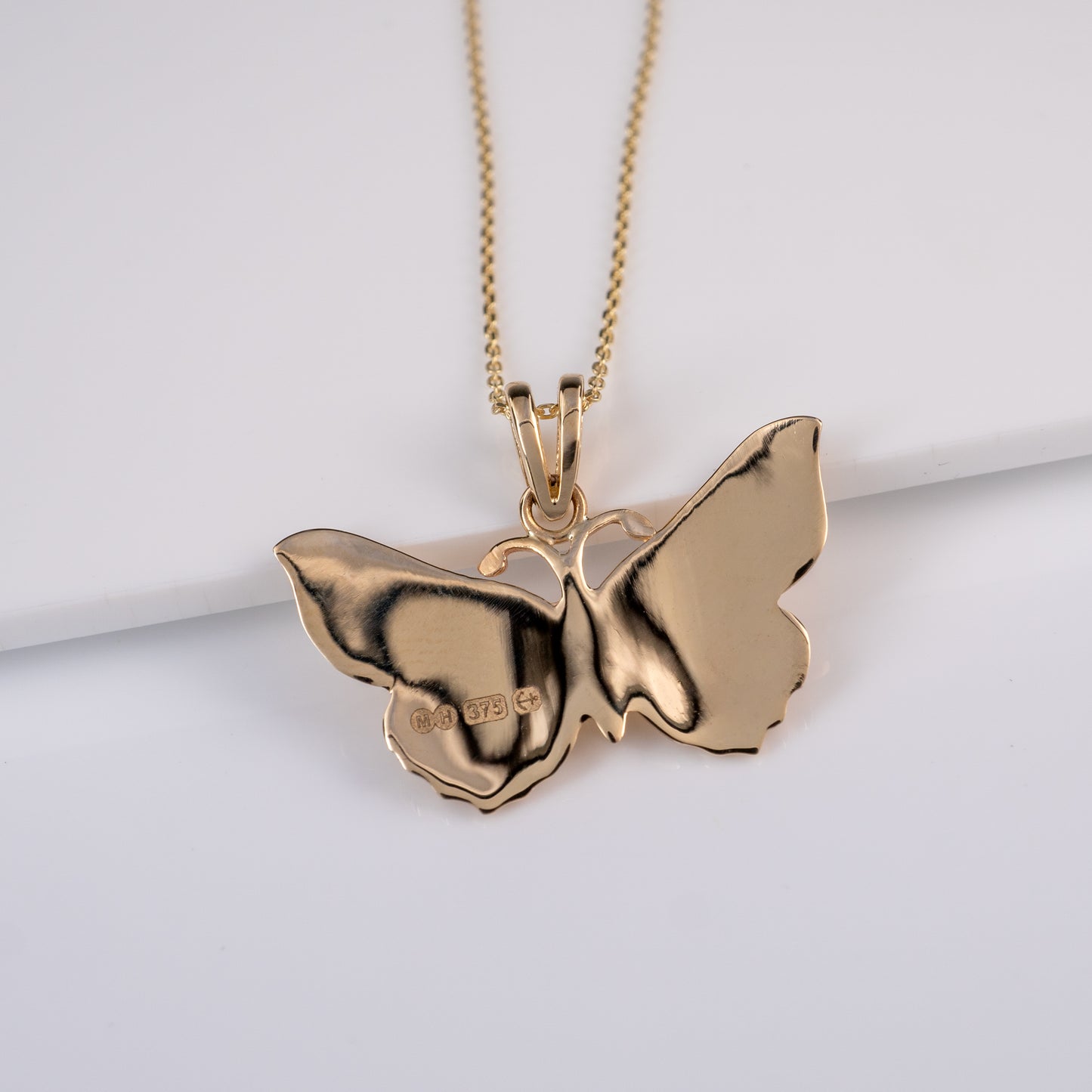 gold butterfly necklace British assay hallmark