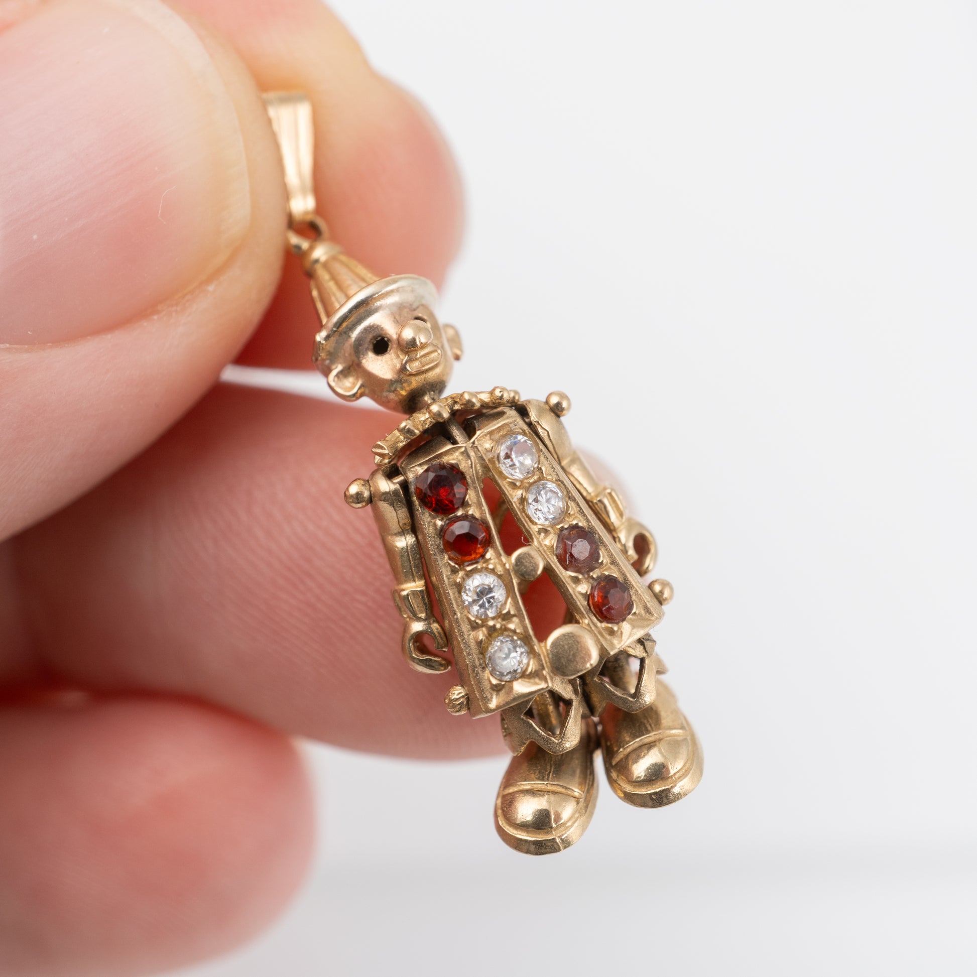 gold clown pendant with moveable parts