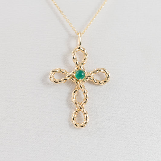 9ct Gold Crucifix Pendant Necklace with Green Onyx hunters fine jewellery