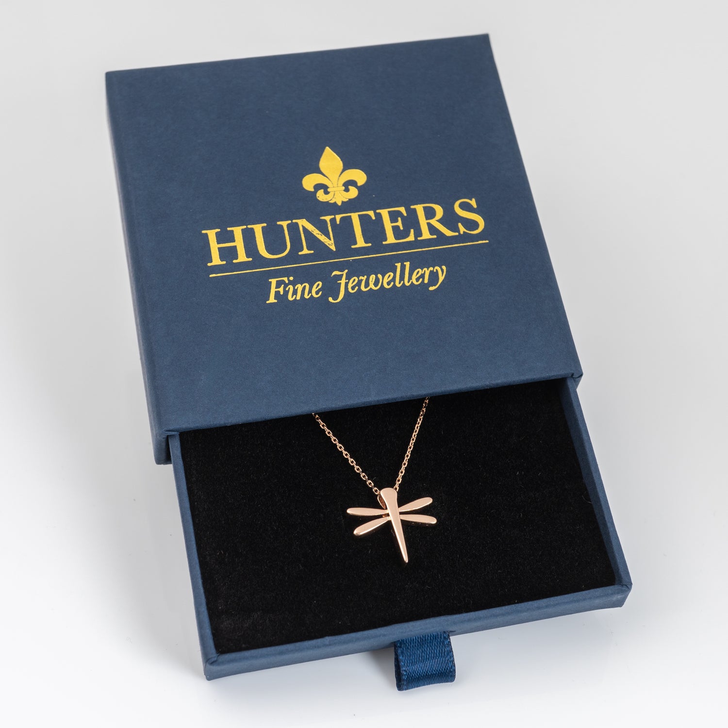 hunters fine jewellery box with dragonfly necklace 