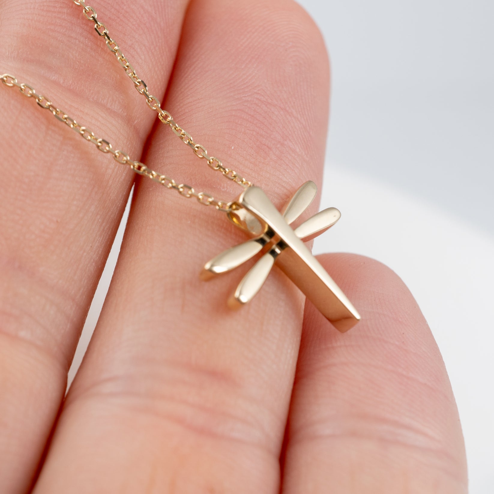 New gold NECKLACE dragonfly gem. Non tarnish main image 0