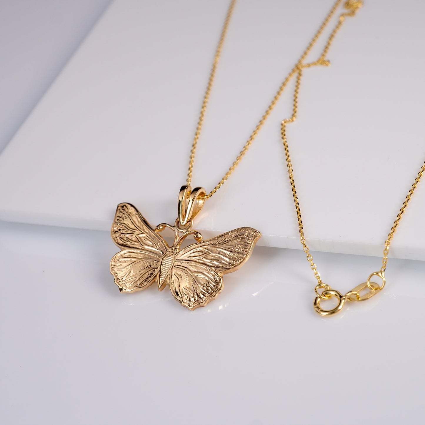 9ct Yellow Gold Butterfly Pendant Necklace Full Hallmarks - Hunters Fine Jewellery
