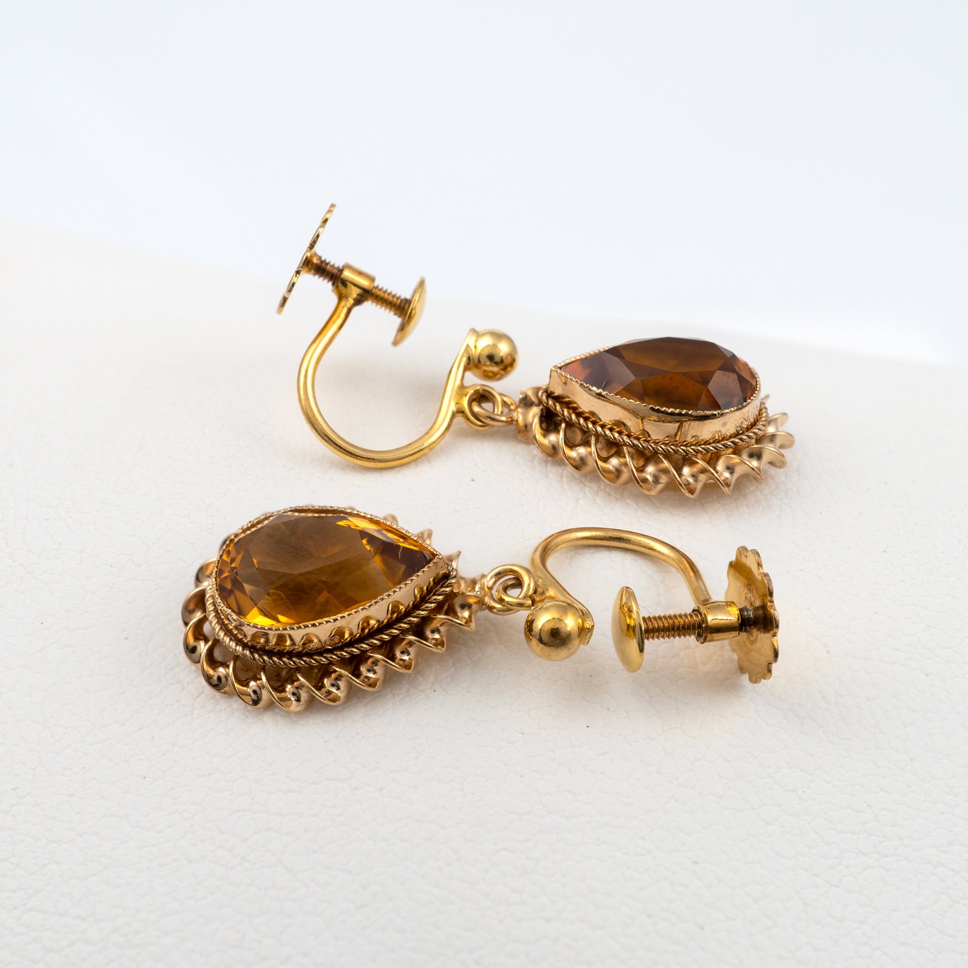 golden citrine pear screw back earrings