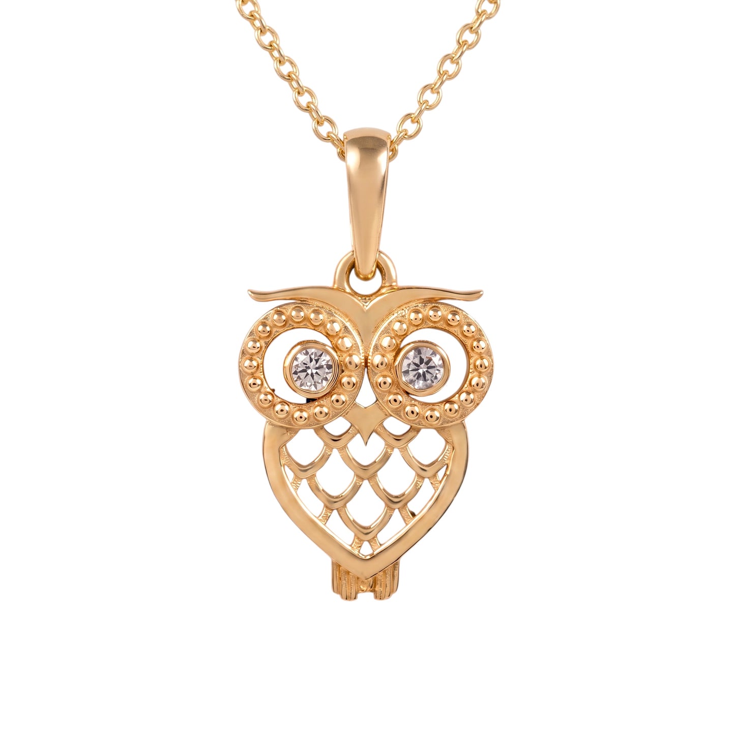 Gold Owl Pendant with Diamond Eyes in 375 Gold (9ct)