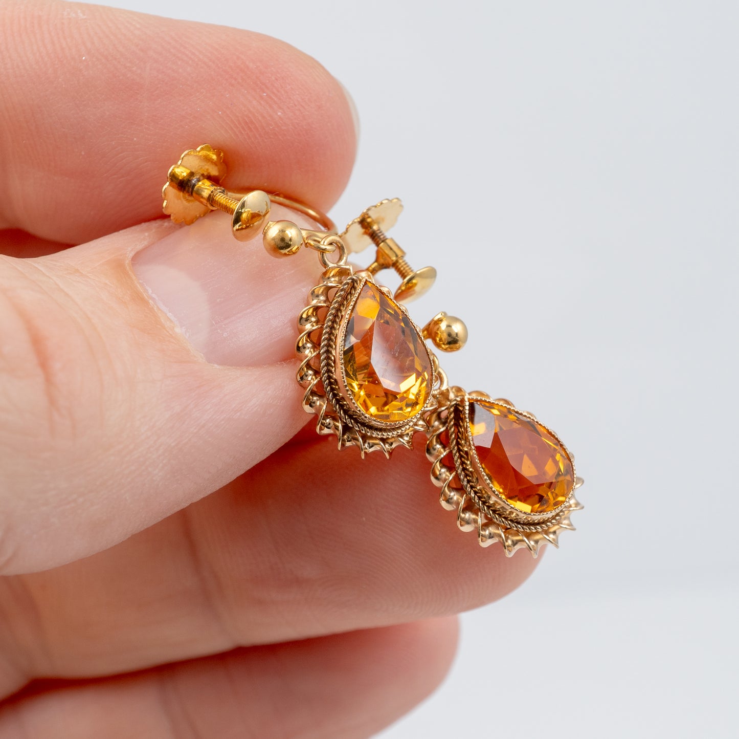 vintage citrine screw back earrings gold 