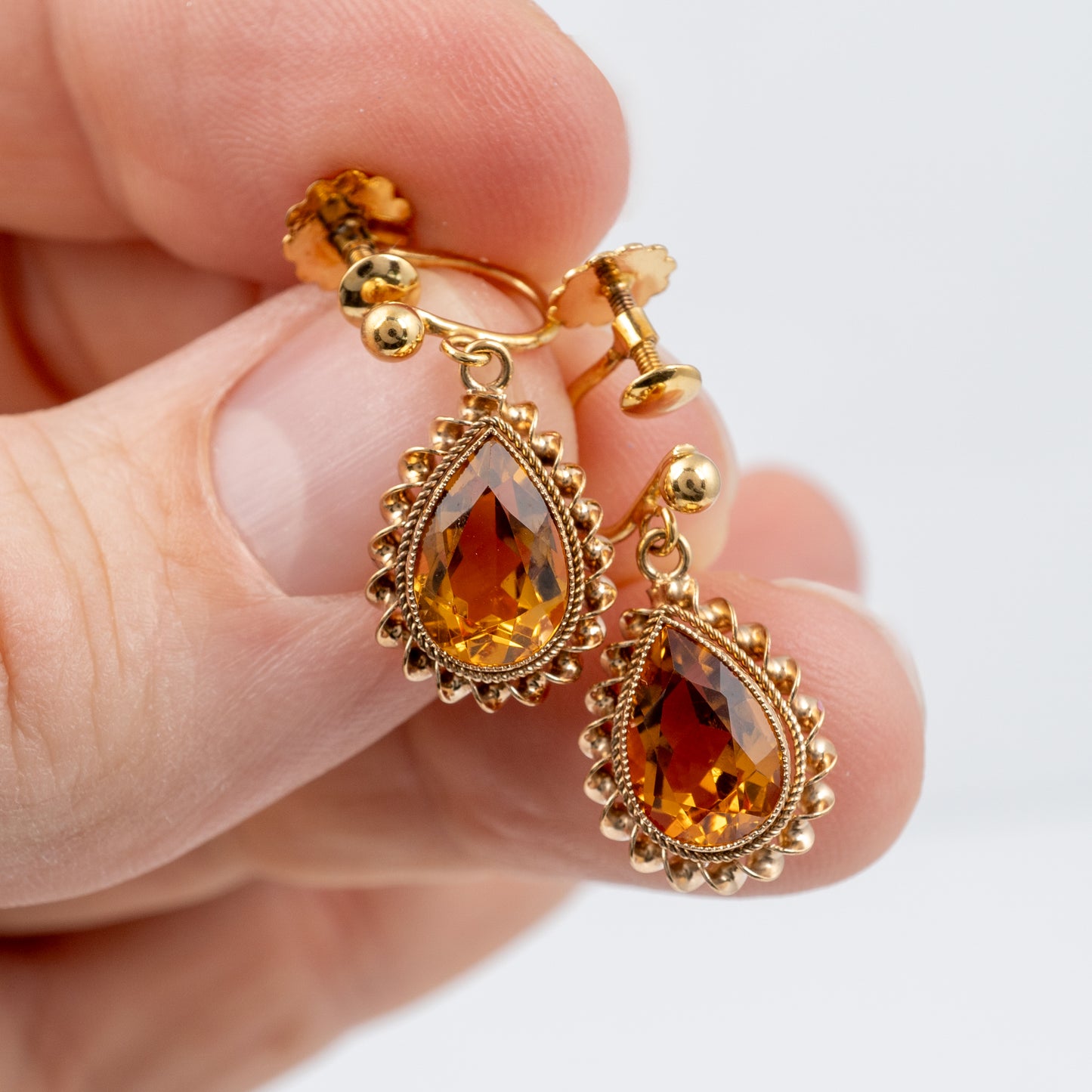 Vintage '60s Golden Citrine Pear Drop Screw Back Earrings