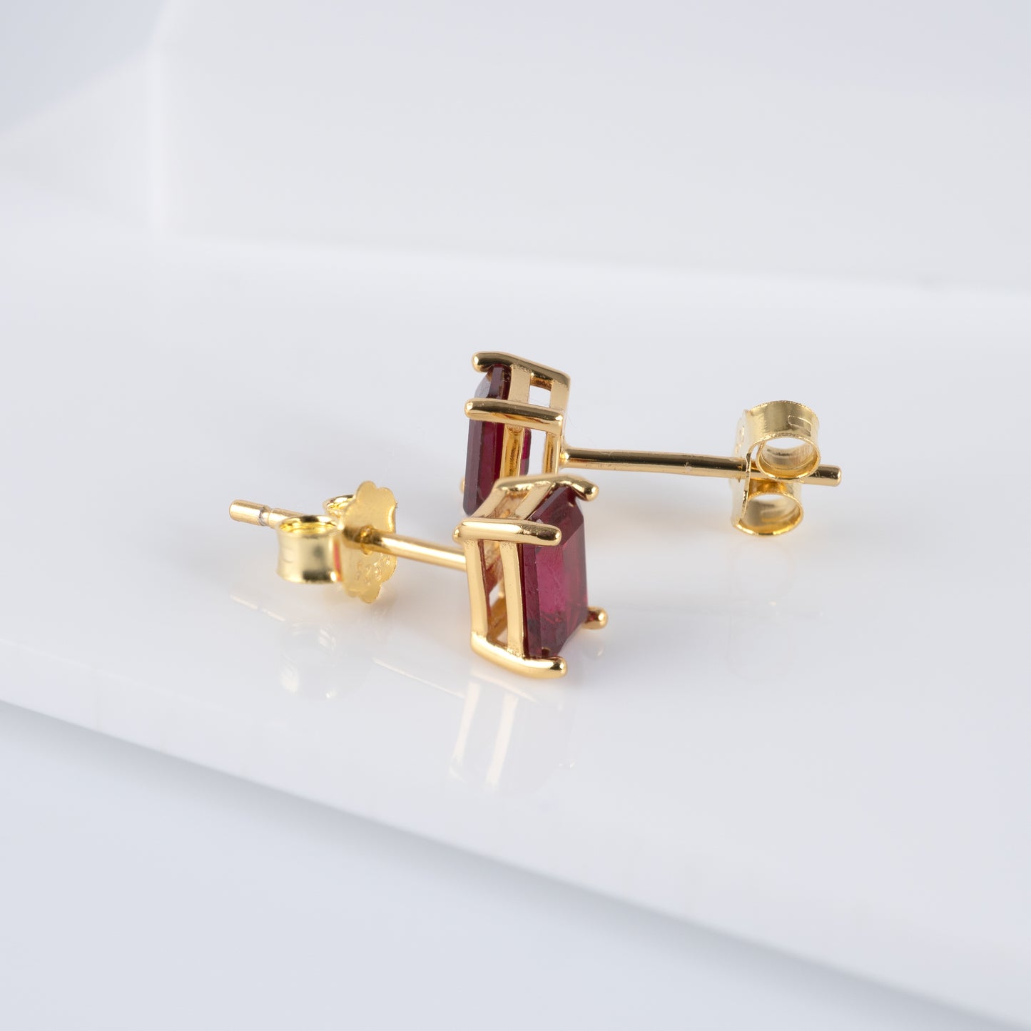 Lab-Created Ruby Stud Earrings Gold Plated