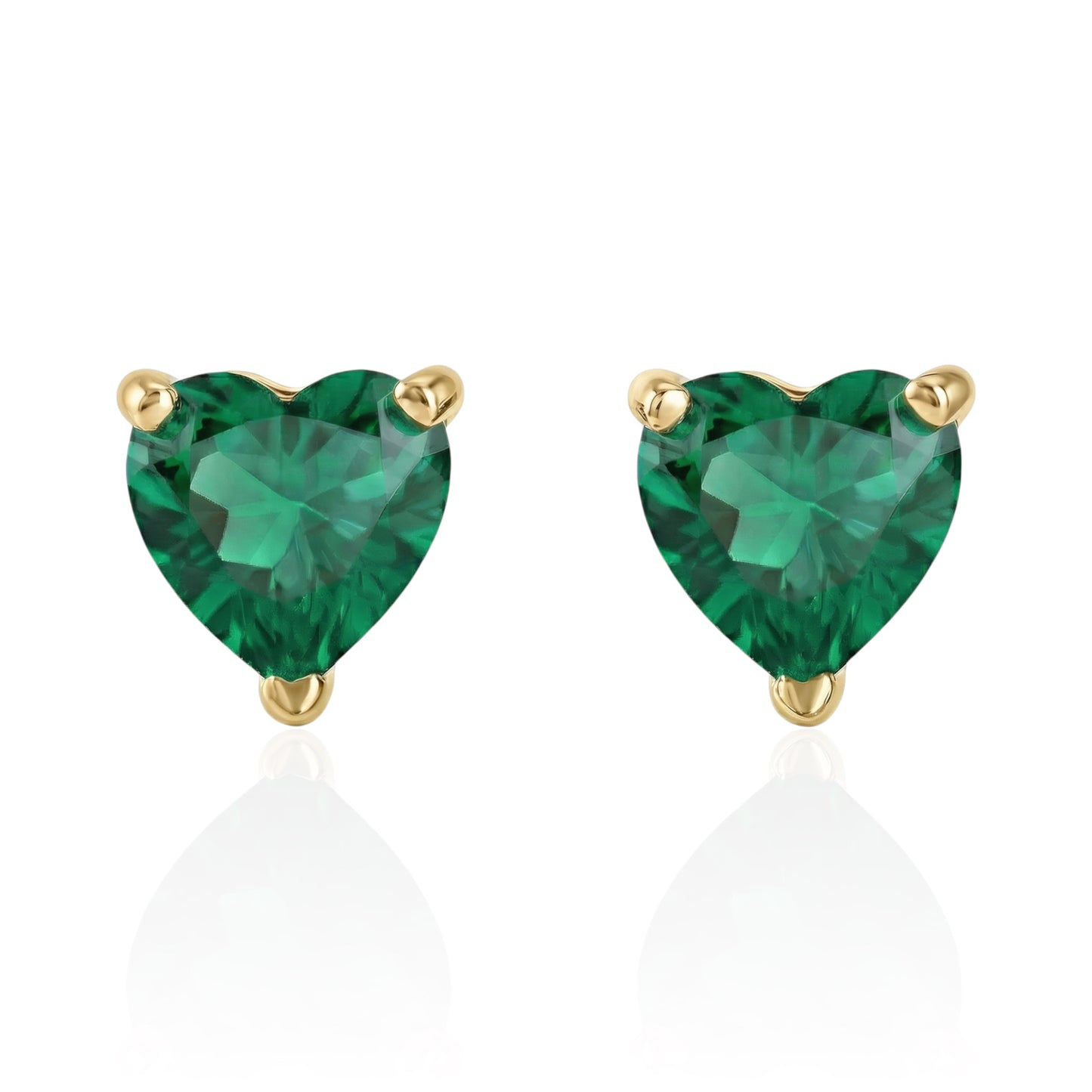 lab emerald heart earrings front yellow gold on silver