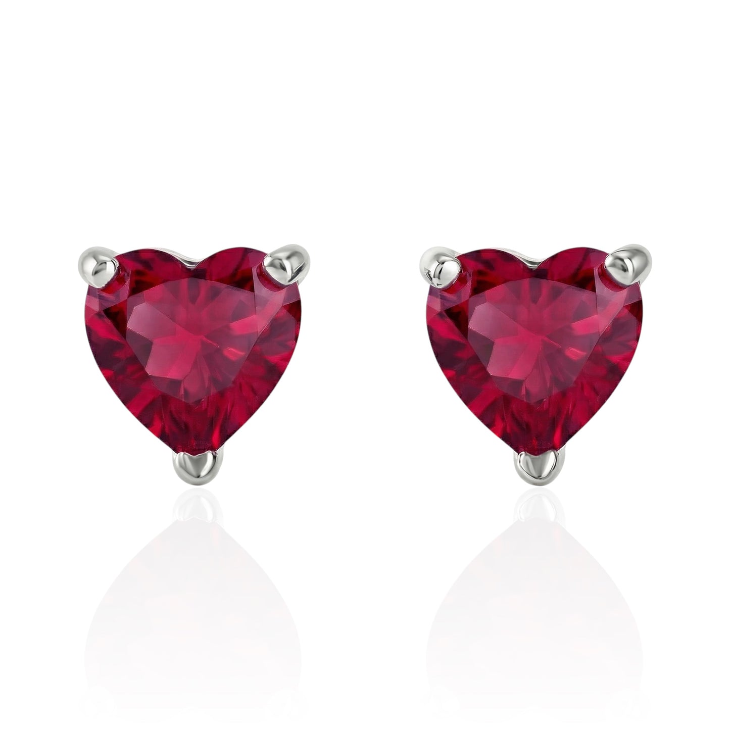 lab ruby heart stud earrings silver