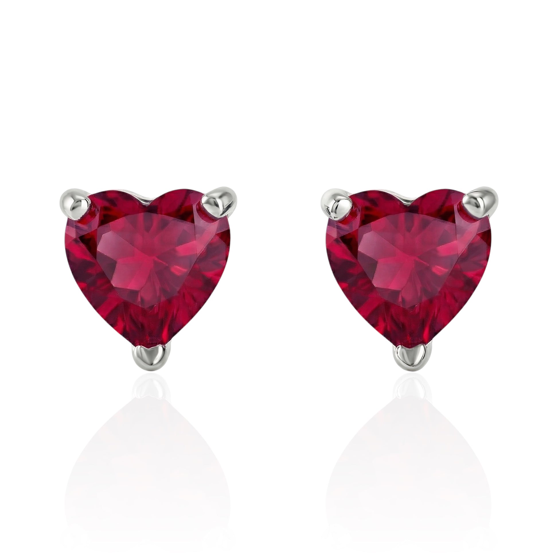 lab ruby heart stud earrings silver