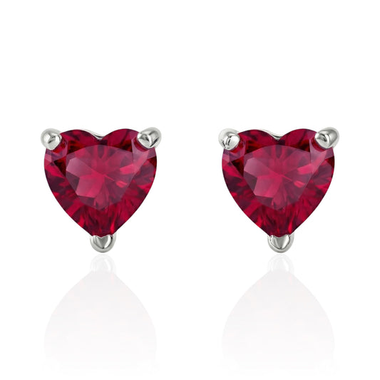 lab ruby heart stud earrings silver
