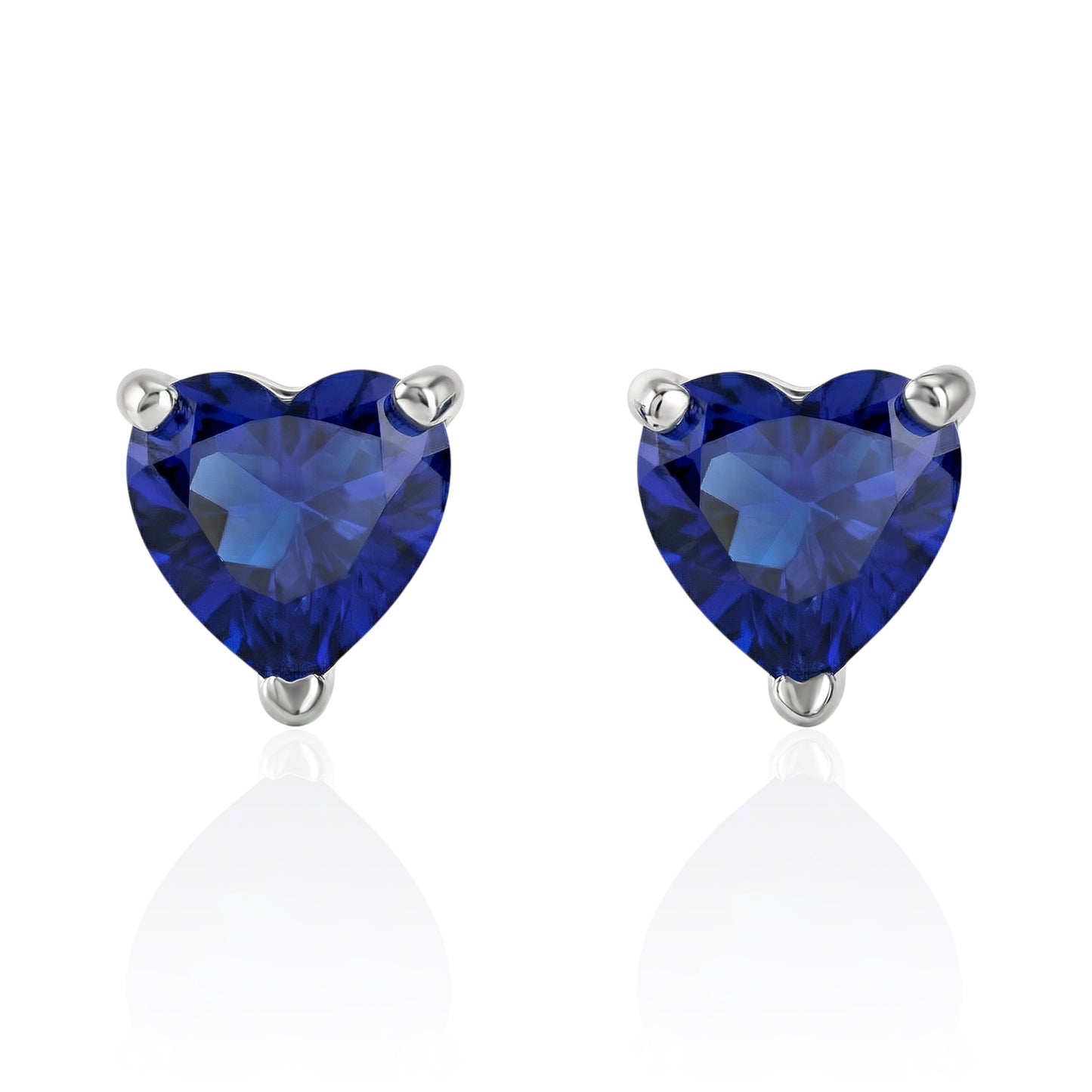 lab sapphire heart studs earrings silver front on white