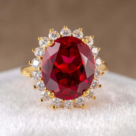 18ct gold vermeil adjustable ruby engagement ring with moissanite halo
