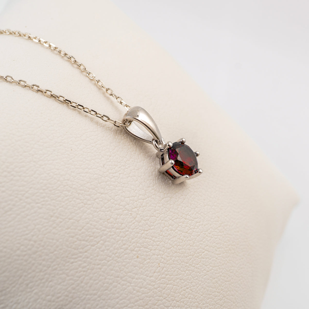 Lab Grown Ruby Necklace in Sterling Silver – Round Solitaire