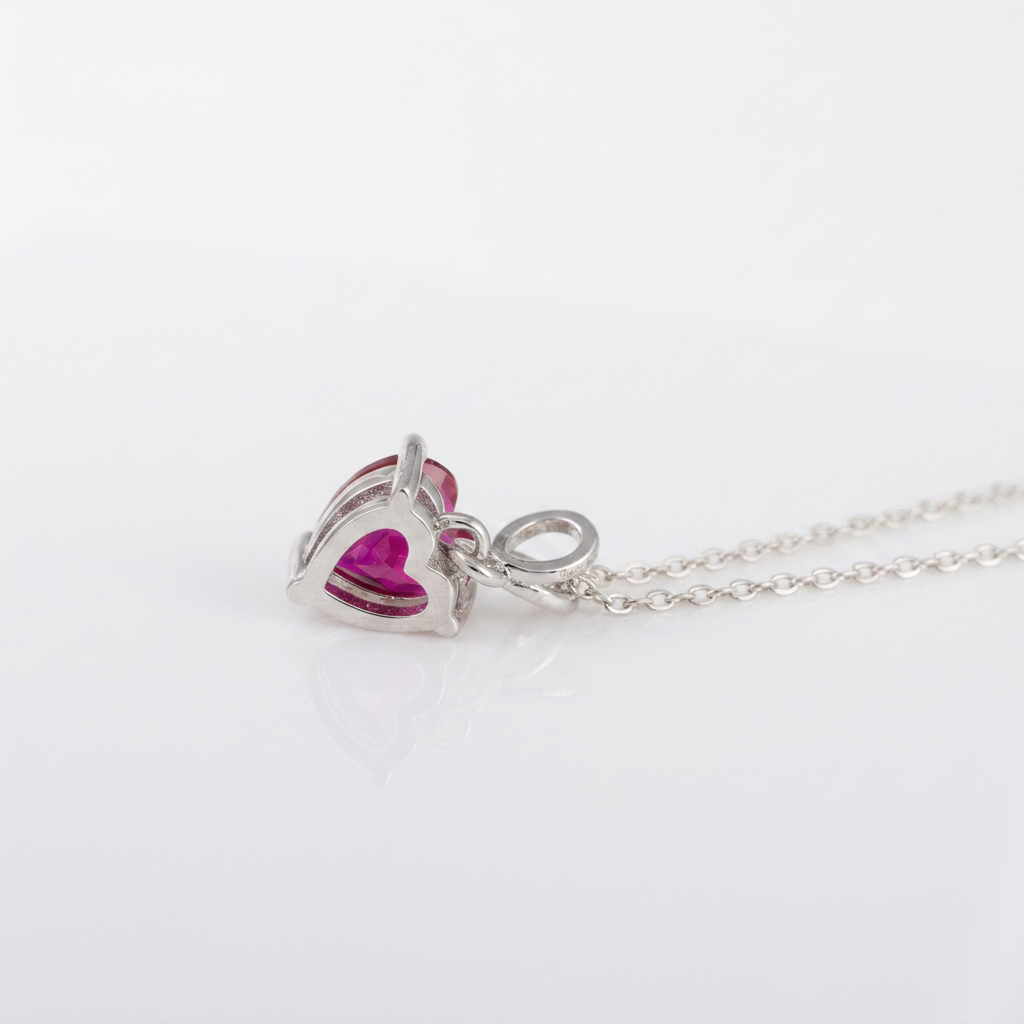Lab Ruby Heart Necklace – Sterling Silver