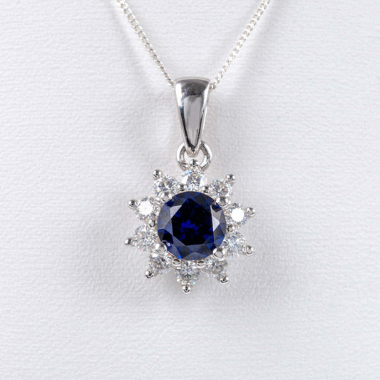 Silver Necklace with Lab-Grown Sapphire