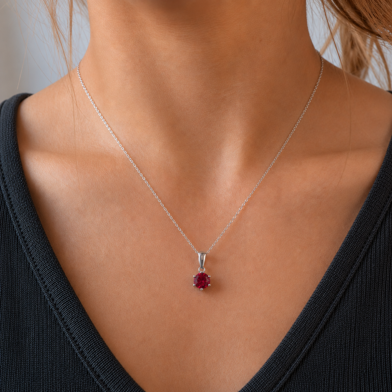 Lab Ruby Necklace 925 Silver Pendant with Adjustable Chain