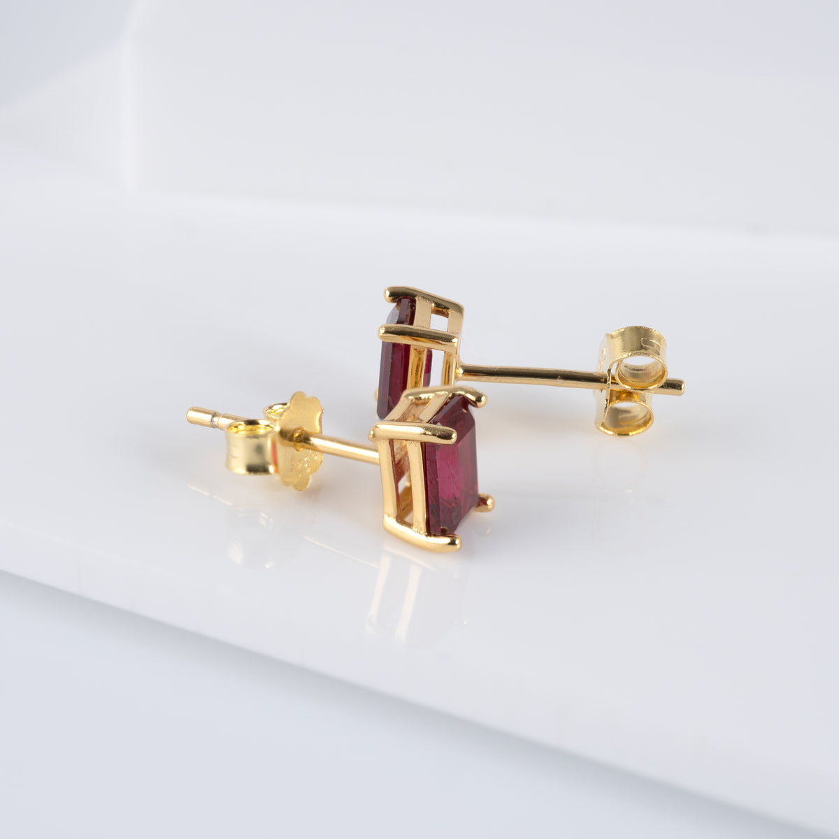 lab grown ruby studs earrings yellow gold finish ith butterfly backs