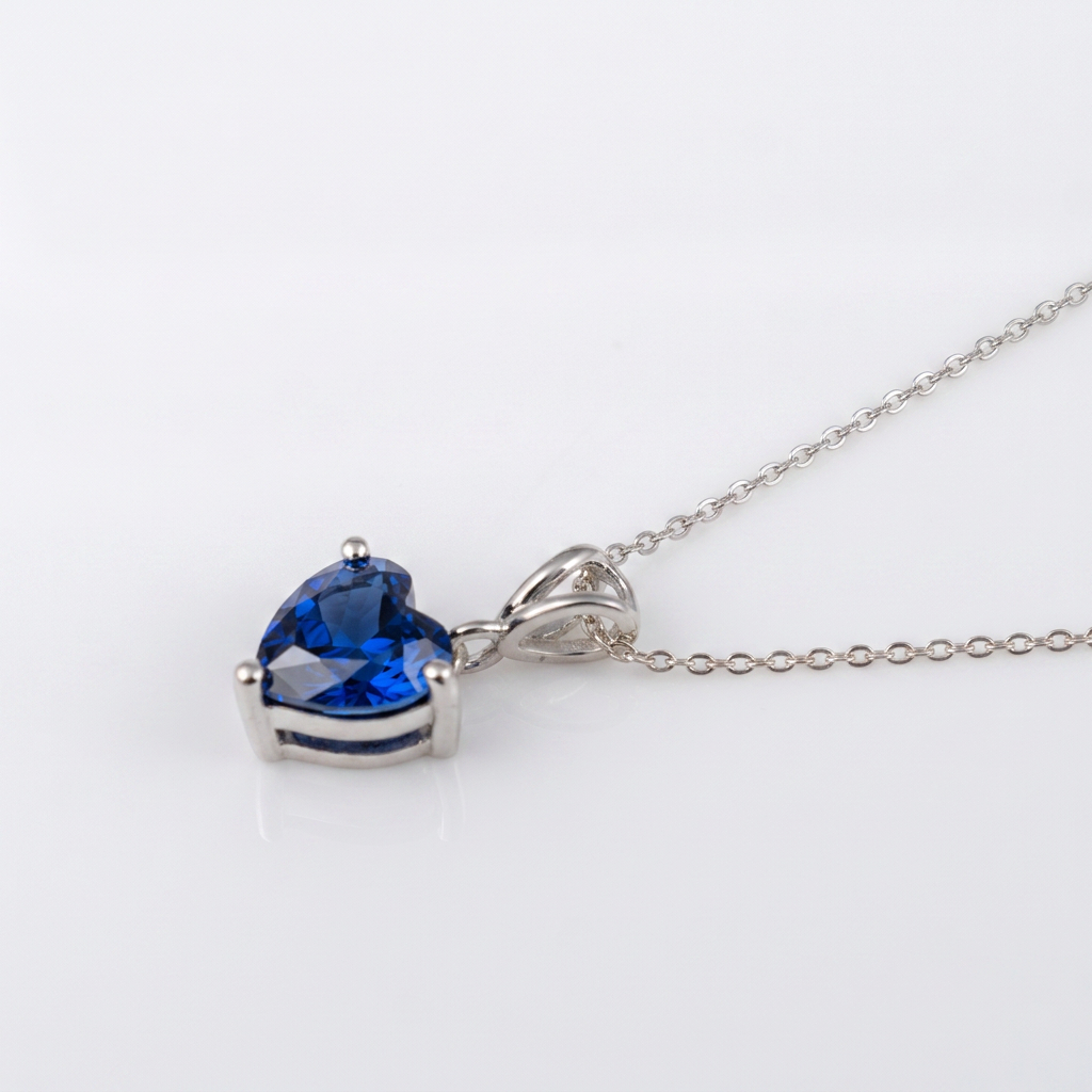 Blue Sapphire Heart Necklace in 925 Sterling Silver