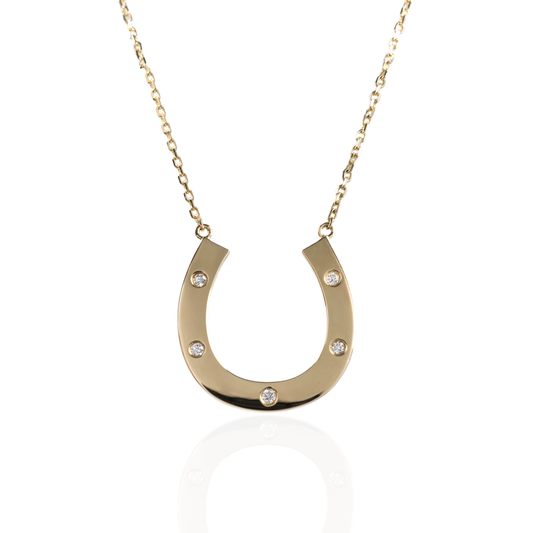 Gold Horseshoe Necklace Diamonds | Lucky Pendant charms 