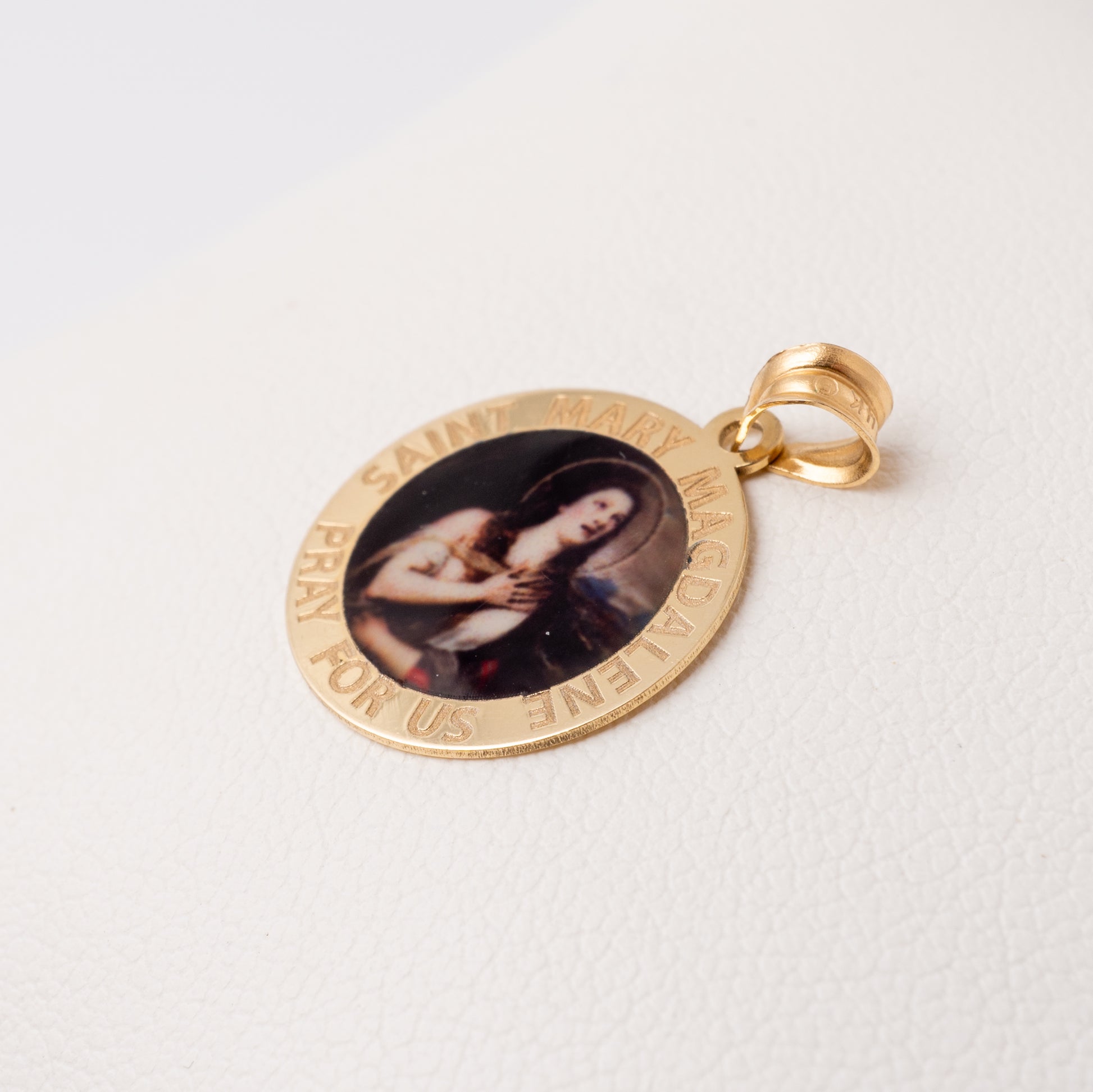 Engraved 14k Gold Mary Magdalene Pendant | Religious Jewellery