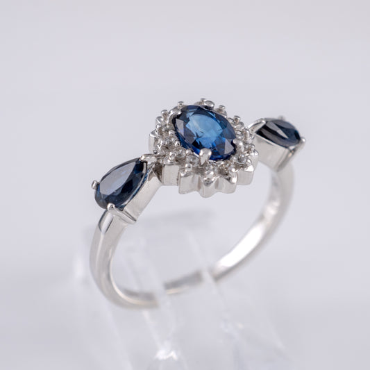 Pre Owned 9ct White Gold Sapphire Diamond Ring Size J - Hunters Fine Jewellery