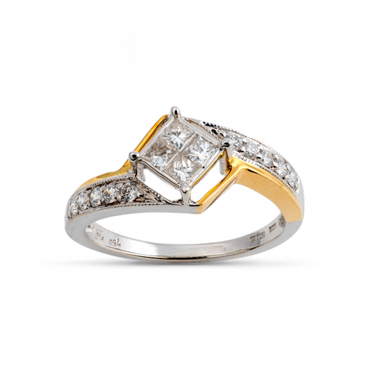 18k gold diamond ring princess cuts 